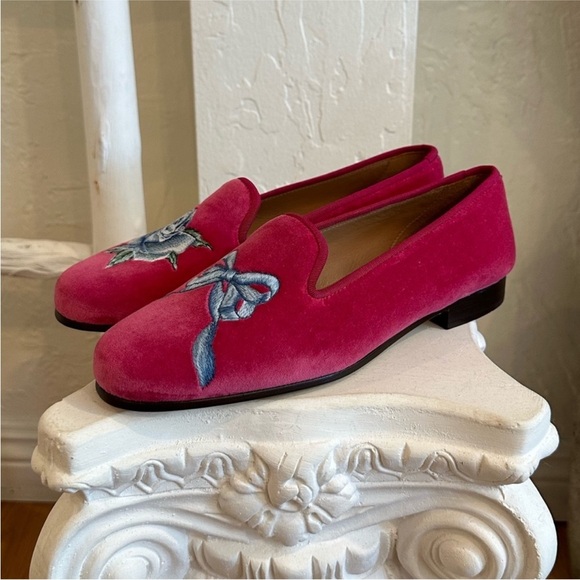 LoveShackFancy x Stubbs & Wootton Rose Bow Slipper – Fuchsia Pink Velvet. EUC - Picture 6 of 14